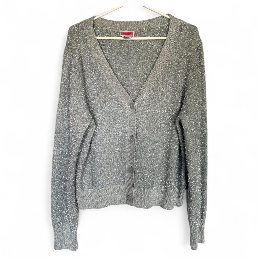 Kate Spade Silver Metallic Sparkle Cardigan Sweater | Size XXL | Open Front